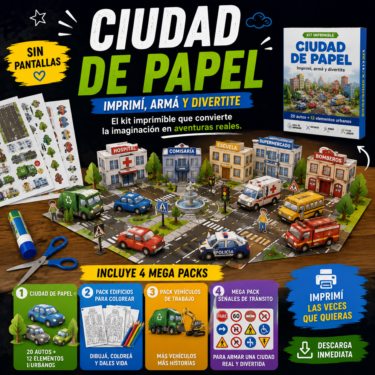 Ciudad de Papel™ | Kit Imprimible Creativo para Niños 🚗